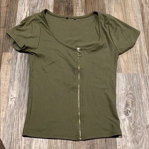 Green zip up crop top